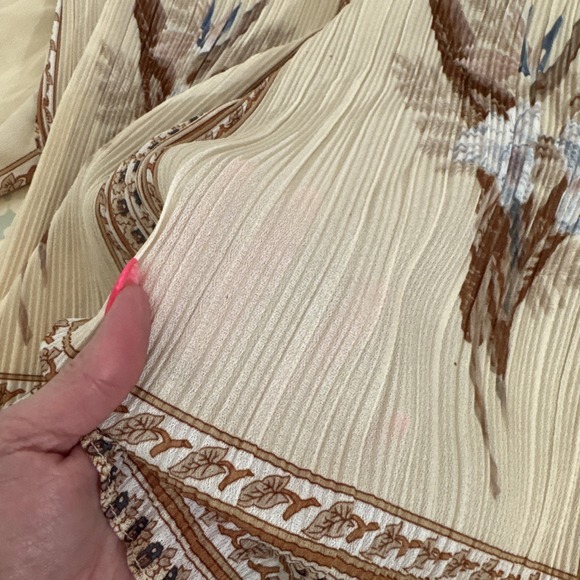 Vintage Hal Ferman Dress 1970s Boho Cream Brown Floral Sheer Long Sleeve Size 8 - Picture 9 of 10